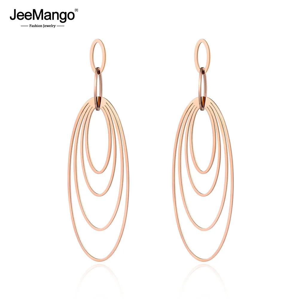 

JeeMango Hyperbole Stainless Steel Rose Gold Geometric Oval Drop Earrings Bohemia Style Creative Jewelry For Women Girl JE19086