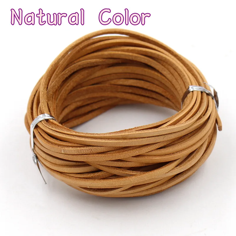 3 мм широкий кожаный, 10 м/шт. браслеты из натуральной шнурок из коровьей кожи(толщиной около 1,5 мм - Цвет: Natural Color