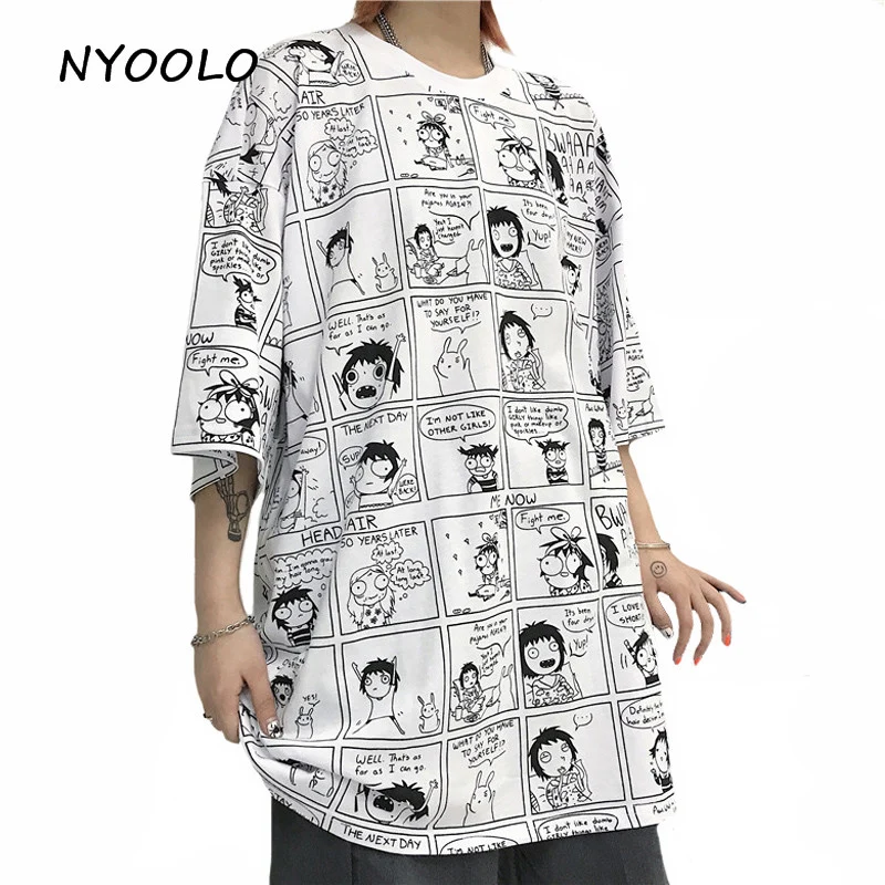 NYOOLO Harajuku style funny graffiti animation print tops tee Casual