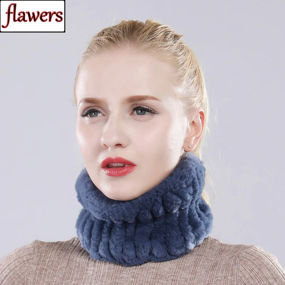 

2019 Women Real Rex Rabbit Fur Scarf Rex Rabbit Fur Headbands Lady Knit Natural Rabbit Fur Ring Scarves Factory Wholesale Retail