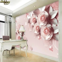 Papel pintado de foto personalizado beibehang 3D papel pintado grande Adhesivo de pared tallado Rosa romántico 3D relieve pared de fondo de TV