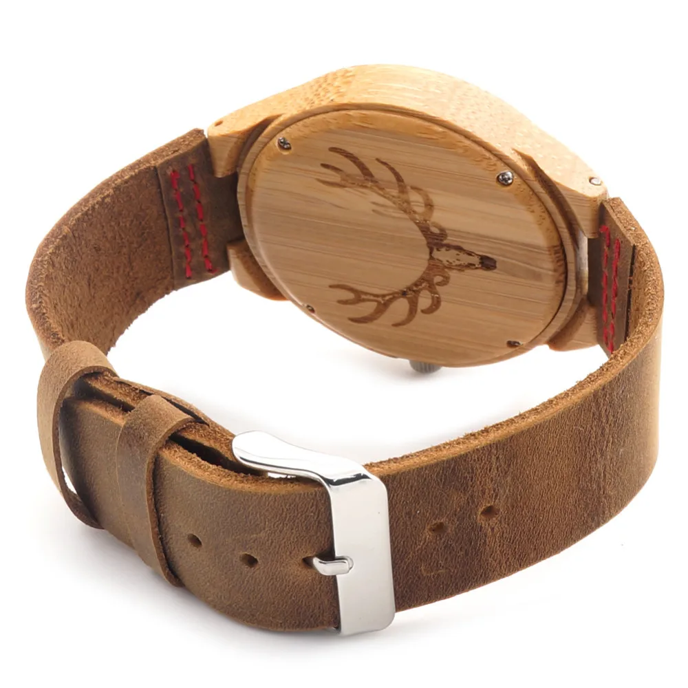 BOBO BIRD Engraved Wolf Head Wooden Wristwatch Fine Jewelry Quartz Watches for Men with Red Stitch Leather Strap in Gift Box