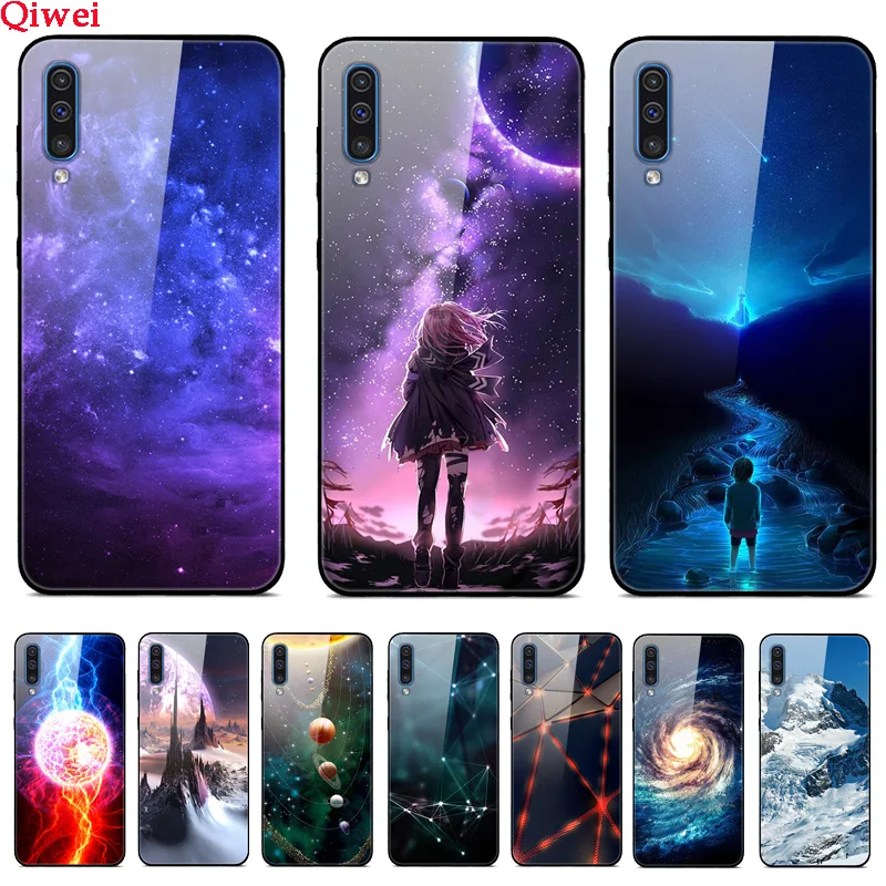 

For Samsung Galaxy A50 Case Tempered Glass Print Cover Glass Back Case For Samsung A50 A 50 2019 A505 A505F SM-A505F GalaxyA50