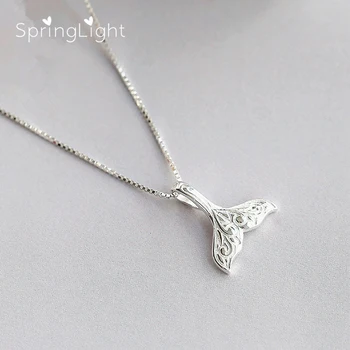 

SpringLight Mermaid Tail Pendant Real 925 Sterling Silver Design Fine Jewelry Fashion Simple Animal Necklace for Women Gift