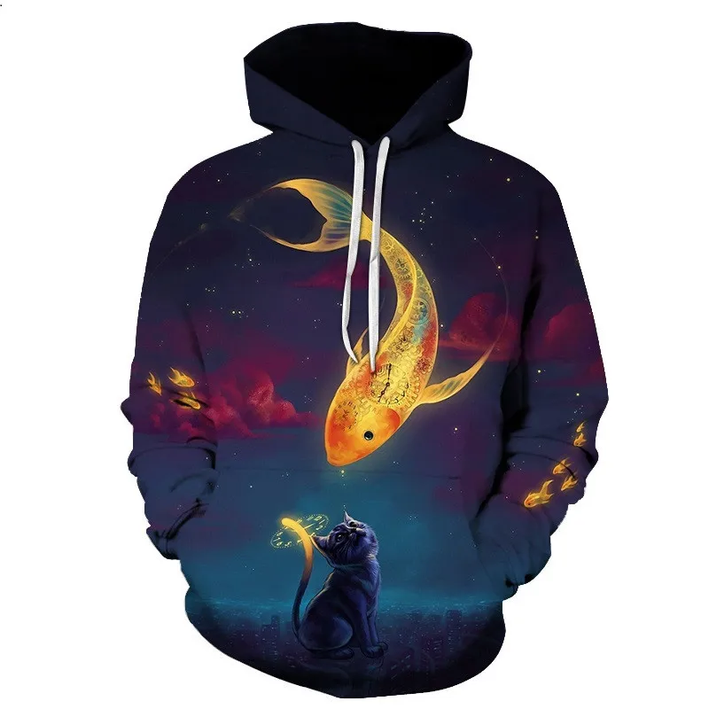 

Newest Love Go Fish Hold Harajuku Lovers Fish With Cat Print 3D Hoodie / Sweatshirt Unisex Fashion Casual Tops Fishing Design