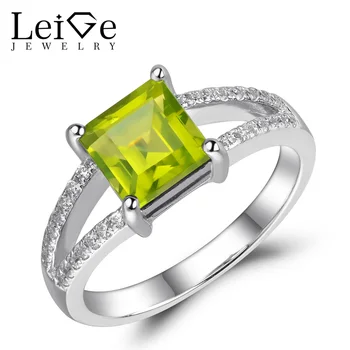 

Leige Jewelry Double Band Peridot Ring Square Cut 925 Silver Fine Jewelry Green Gemstone Engagement Anniversary Rings for Women