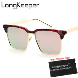 LongKeeper модные роскошные 2017 Для мужчин плоские квадратные солнцезащитные очки Для женщин Брендовая дизайнерская обувь пляжные из металла