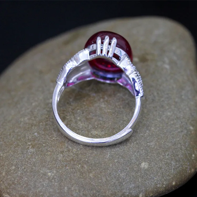 Классический Элегантный Дамская кольцо Аутентичные 925 пробы серебро кольцо с камнем красно-коричневого цвета для Для женщин Fine Jewelry