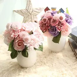 1 пучок Роза, Георгин Искусственные цветы из шелка как настоящие Искусственные цветок свадебные искусственные цветы украшения для дома и