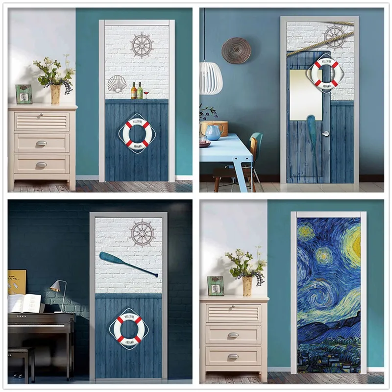 Us 16 18 29 Off Personality Door Decoration Stickers For Bedroom Livingroom Wooden Steel Door Renovation Retro Mediterranean Sliding Door Mural In