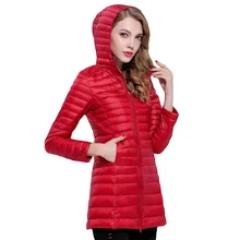 Осенне-зимний ультра легкий тонкий пуховик с капюшоном 90% белый пуховик женский длинный тонкий жакет верхняя одежда RE0772