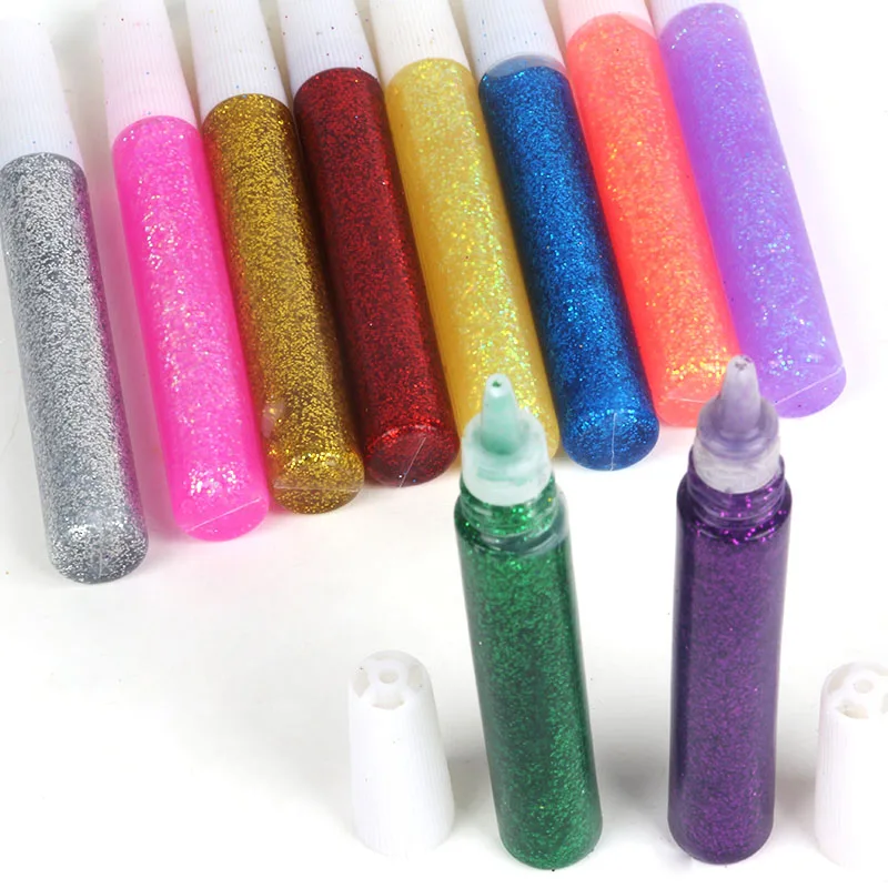 10PC/Pack Glitter Glue Painting Material Decorations Supplie DIY Greeting Card Material Children Hand Craft Painting Flash Paint