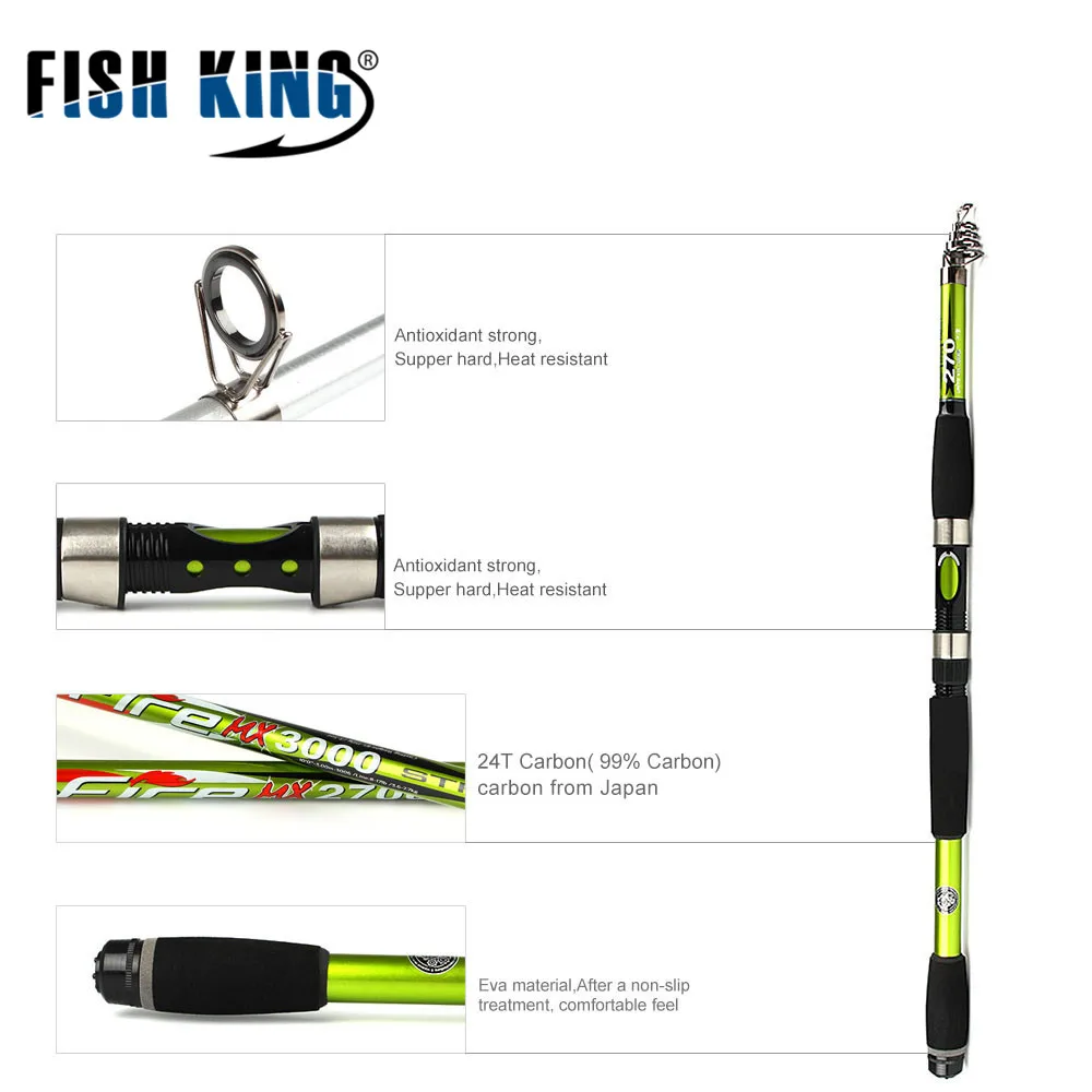 

FISH KING 24T Carbon Carp Fishing Rod C.W 15-150G SECS 5 Standard1.5-3M Actual Weight 129-238G Length 45-68CM Cast Tele