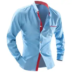 2018 Для мужчин модные Для мужчин рубашка британской моды волновой точки тонкий квадратный воротник с длинными рукавами рубашка однобортная