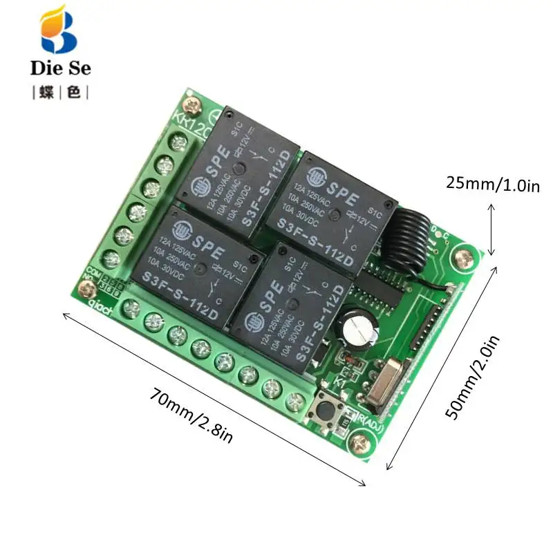 433MHz Universal Remote Control Relay 12V 4CH Relay Receiver Module RF 4 Button Remote Control Garage door light Switch 433MHz Universal Remote Control Relay 12V 4CH Relay Receiver Module RF 4 Button Remote Control Garage door light Switch