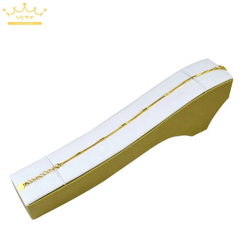 

Gold And White PU Leatherette Jewelry Display Necklace Stand Pendant Holder Window Show Cases 22x6x3.5cm