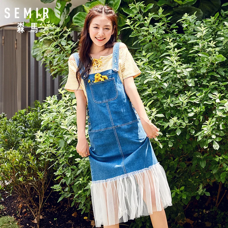 SEMIR Платье женское студенческое летнее Новое шифоновое платье на бретелях тонкое