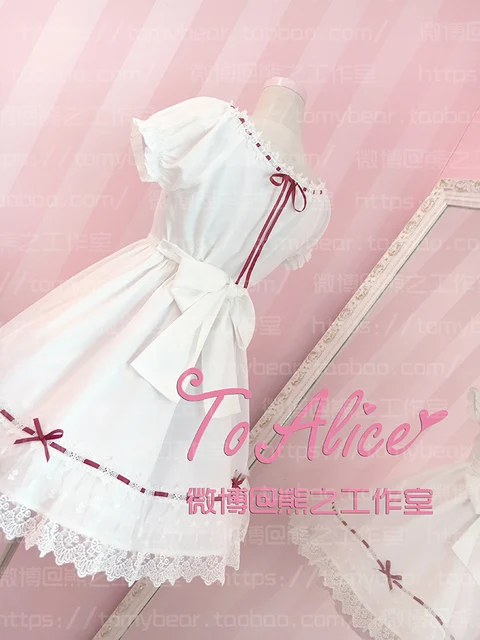 Super Cute Girls White Lace Dress Red Ribbon Big Bow Short Sleeve