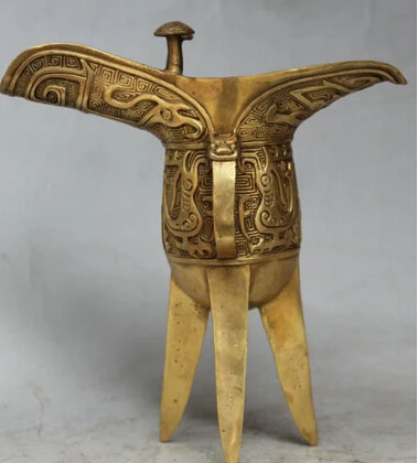 

848++7" Chinese Palace Brass Beast Handle Emperor Cup Goblet Wineglass Oxhorn Cann statue