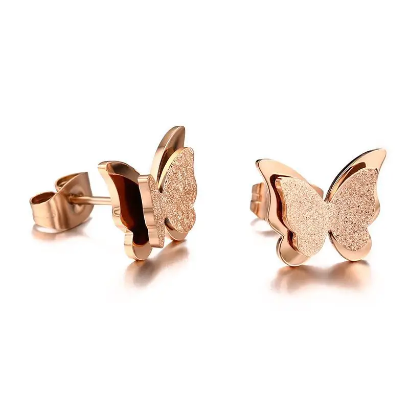 Популярный ювелирный набор из титановой стали, Пескоструйный браслет-бабочка, ожерелье, кольцо, ухо, гвоздь, розовое золото, ювелирные изделия для девушек