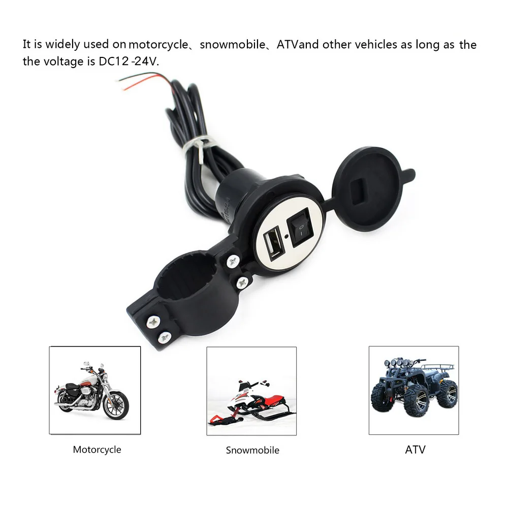 

4 Colors DC12V-24V Waterproof USB Plug with Switch For Motorcycle Snowmobile ATV Car Charger Socket USB Cover Plug