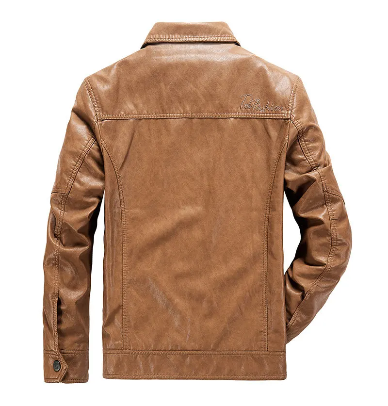 2019 Spring PU Leather Bomber Jackets Coats Business Stand Collar Brown Casual Fashion Cargo Military Jackets Coats Business (4)