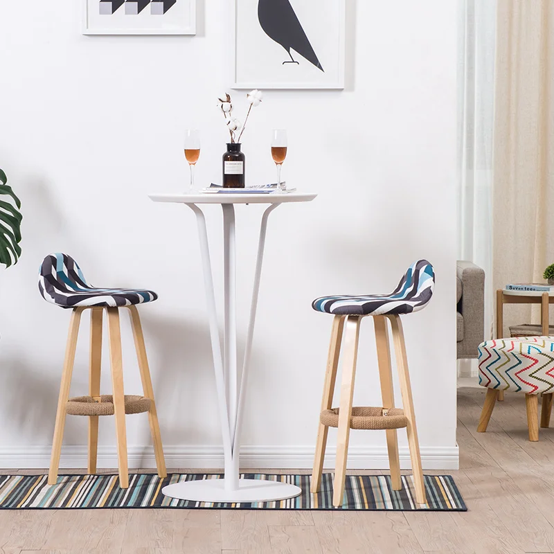 

Hot Bar Chair Backrest Wrought Iron Bar Chair Home Bar Stool Modern Minimalist Bar Stool Solid Wood Nordic High Stool