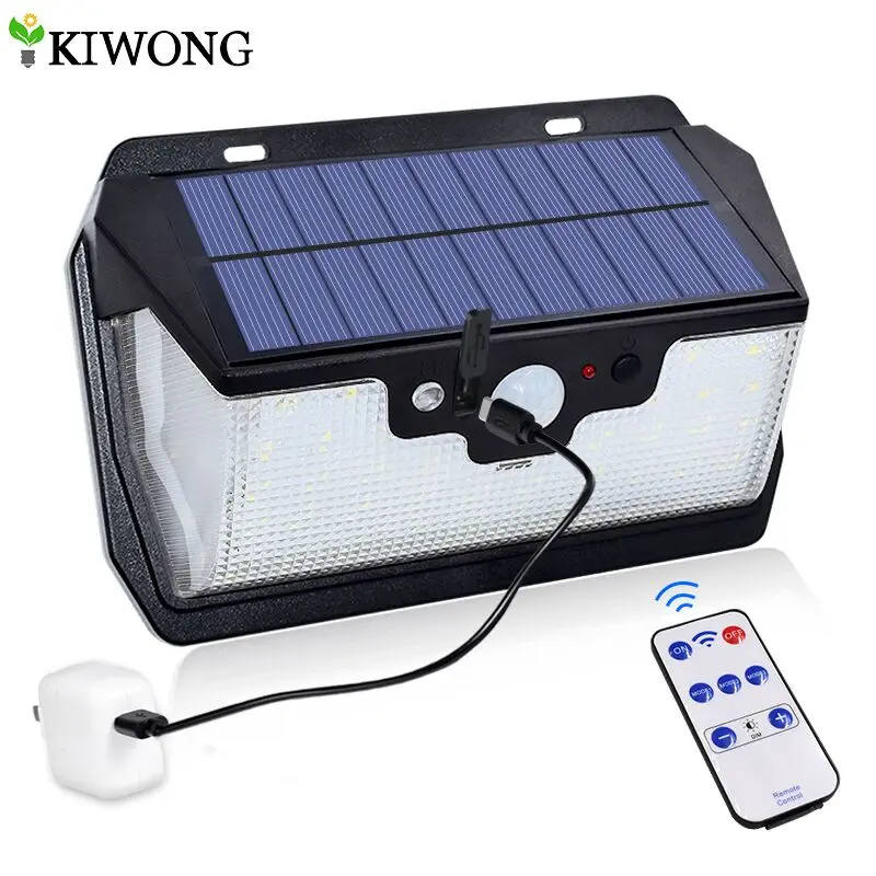 

800lm Solar Light Security Lighting 55 leds Solar Lamp For Garden Wall Yard USB Charging With Remote Control Three Modes