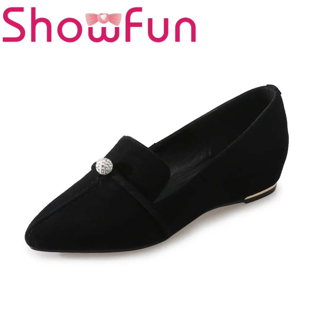 Showfun натуральная кожа женская обувь весна/осеннее платье Малыш замши с острым