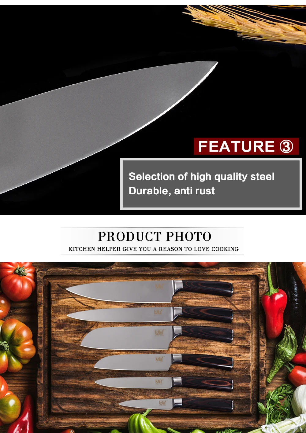XYj 6 шт. кухонные ножи из нержавеющей стали 3,5, 5,5, 7,8, 8 дюймов шеф-повара для нарезки сантоку нож для очистки овощей Кухонные Принадлежности