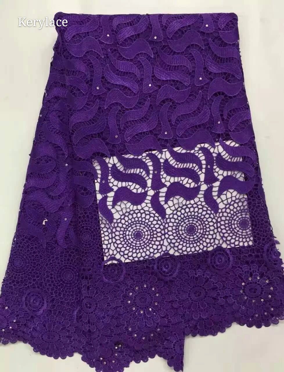 

KER YLILI Nigerian Lace African Cord Lace Fabrics 2017 Stones High Quality Guipure Lace Fabric Wedding Dress Purple Red KRL-8068
