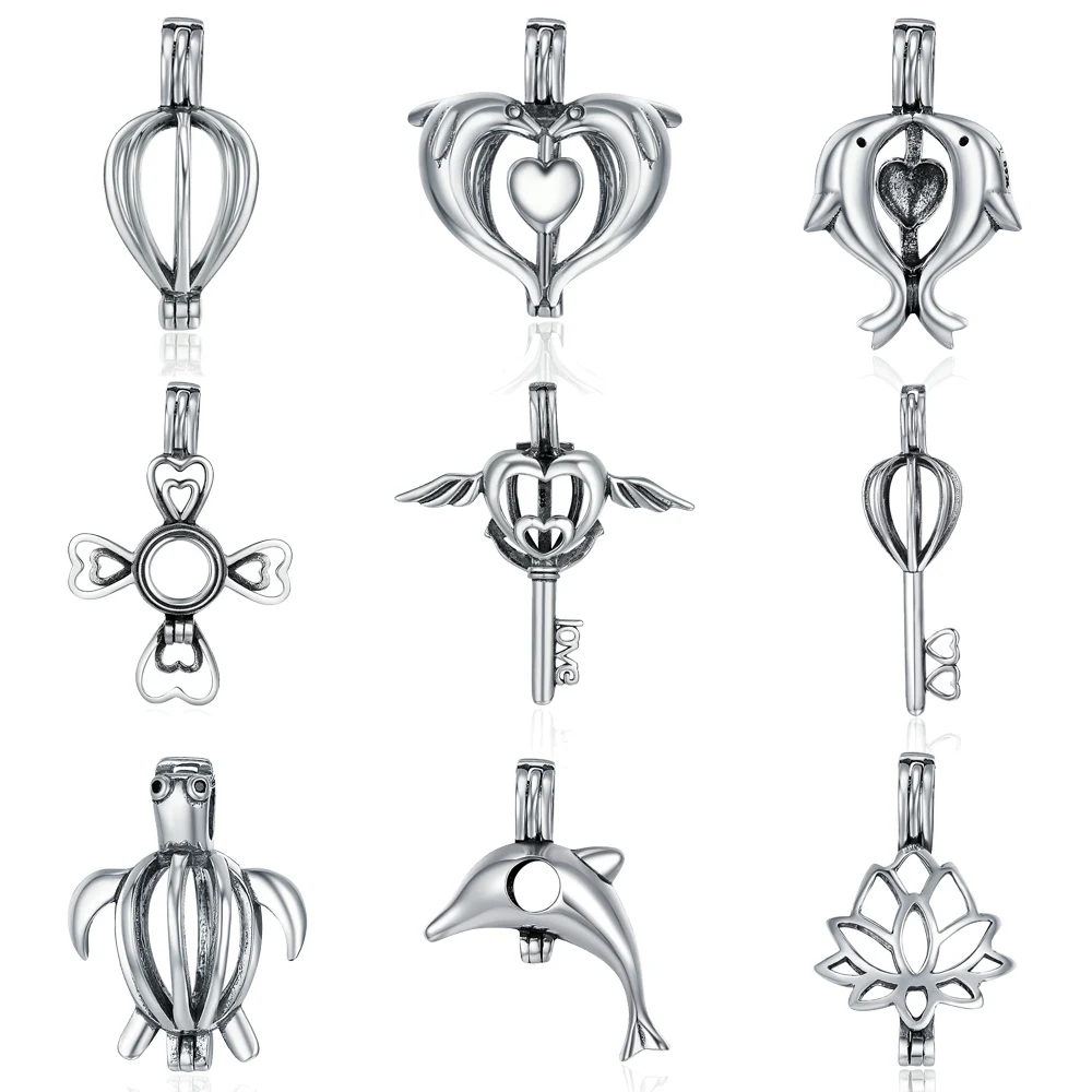 

BAMOER 100% 925 Sterling Silver Love Key Love Heart Feather Wing Cage Pendant fit Women Chain Necklace Pendant jewelry SCP019
