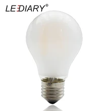 Lediary fosco e27 vidro led filamento lâmpada led edison luz regulável ic driver a60 e27 4/6/8 w 220 v quente bola de bolha branca