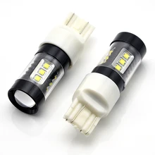 2x50 Вт 7443 СВЕТОДИОДНЫЕ Лампы 16 SMD Автомобиля Стоп-сигнал ПОСТОЯННОГО ТОКА 12 В~ 24 В 360 Градусов 760lm Белый Авто Фара заднего хода 6000 К Парковка Свет