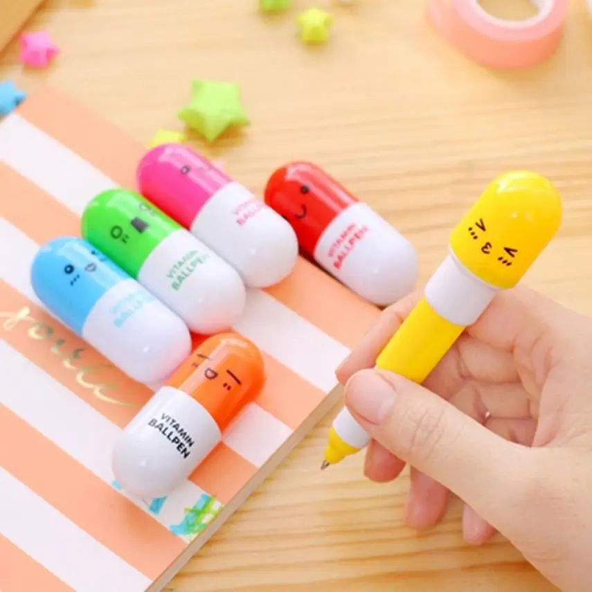 

Creative Stationery Cute Cartoon Telescopic Pills Capsule Ballpoint Pen Learning Office Vitamin Pills Emoticons