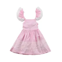 Милая одежда для малышей для девочек платье без рукавов с кружевными вставками на розовые платья вечерние Пышное Платье принцессы линия