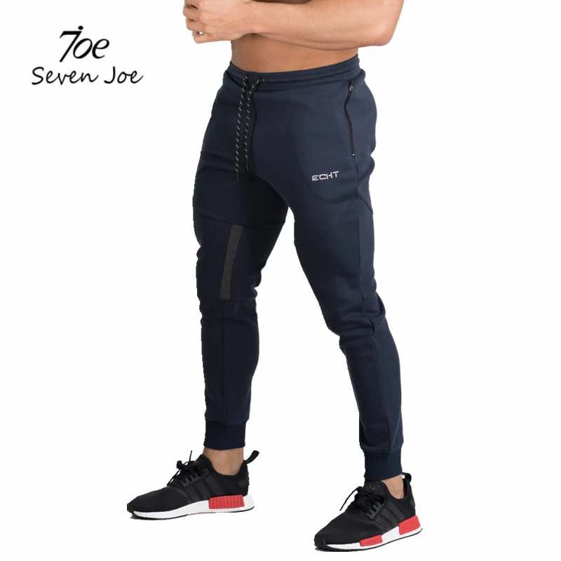 Seven Joe/высококачественные мужские штаны для фитнеса, повседневные эластичные штаны, одежда для бодибилдинга, повседневные темно-синие спортивные брюки хаки, штаны для бега - Цвет: Темно-синий
