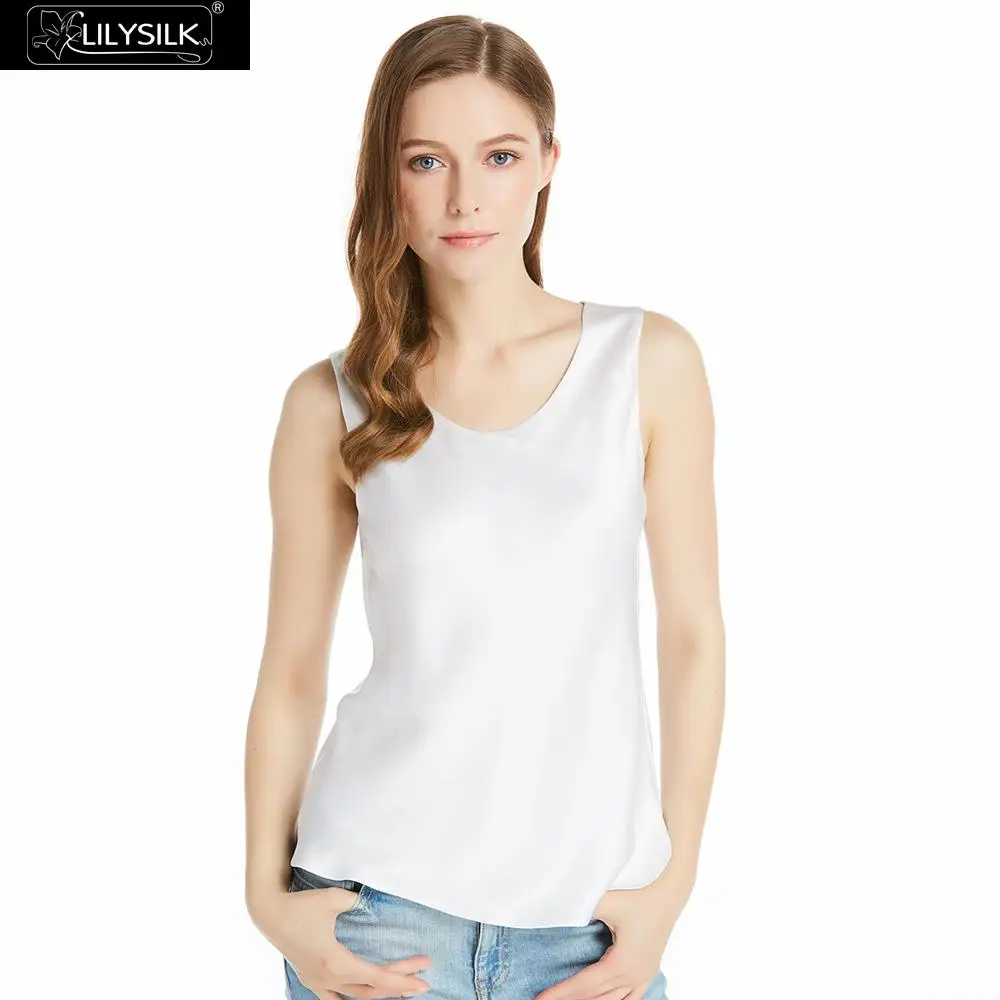 LILYSILK Camisole Top for Women Short Vest Silk Pure 16MM Scoop Neck Ladies Basic Soft White 
