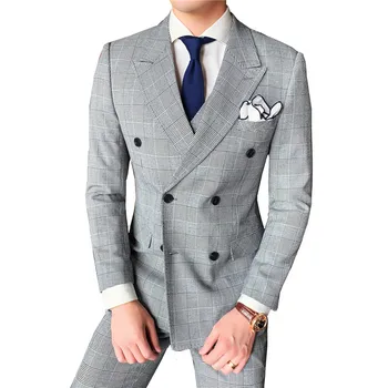 

Blazer men's spring autumn double-breasted British Slim high-end gentleman suit 3 piece set (coat + vest + pants) banquet dress