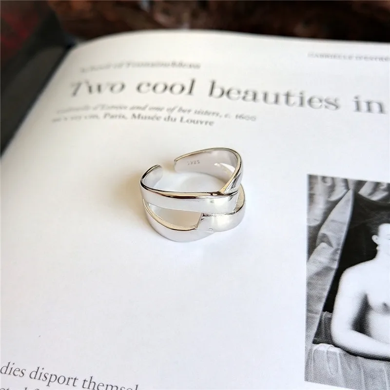 CosFecit Real 925 Sterling Silver Rings for Women X Opening Index Finger Ring Female Big Party Fine Jewelry Silver 925 RS098 (6)