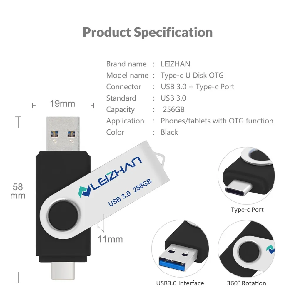 LEIZHAN 256 ГБ TYPE-C USB флэш-накопитель Высокоскоростной USB 3,0 64 Гб USB C карта памяти 128 ГБ флеш-накопитель 32 ГБ tipo c флэш-накопитель 16 флэш в виде ключа