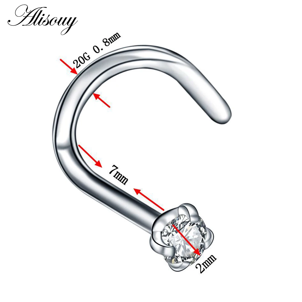 Alisouy 1 шт. Кристальное хирургическое стальное кольцо для пирсинга носа Nez пирсинг носа твист S нос гвоздик для пирсинга в хряще пирсинг Nariz Украшения для тела