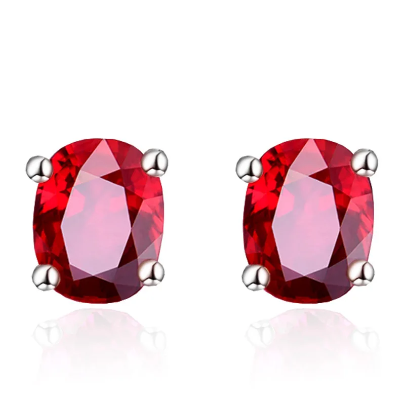 

MOONROCY Silver Color Cubic Zirconia Crystal Earrings Oval Red Blue Pueple for Women Gift Dropshipping Jewelry Wholesale