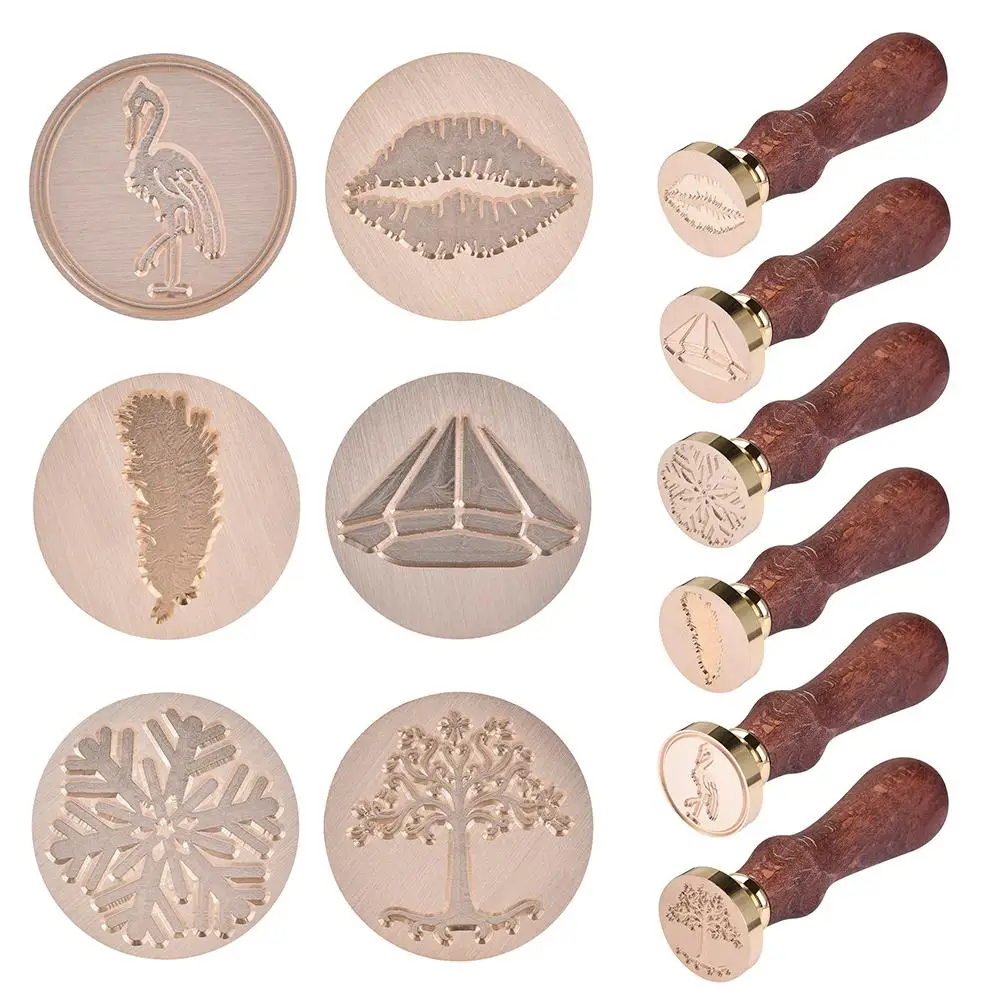 

6 Design Retro Wooden Stamp Antique Metal Sealing Wax Stamps Wood Handle Wedding Invitations Wax Seal Stamp Craft Wax Seal Stamp