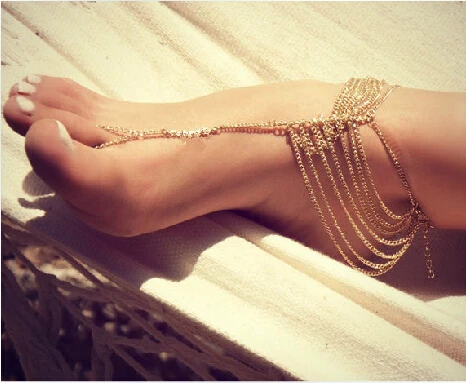 S076 Women Summer Multilayer Barefoot Sandals Slave Anklet Foot font b Jewelry b font Ankle Chain
