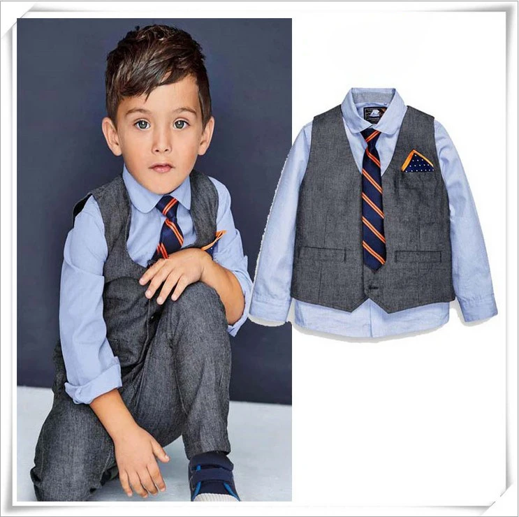 

Children's clothing Gentleman boy shirt + trousers + vest + tie four suits 2-7 years old winter children's vetement enfant 30#