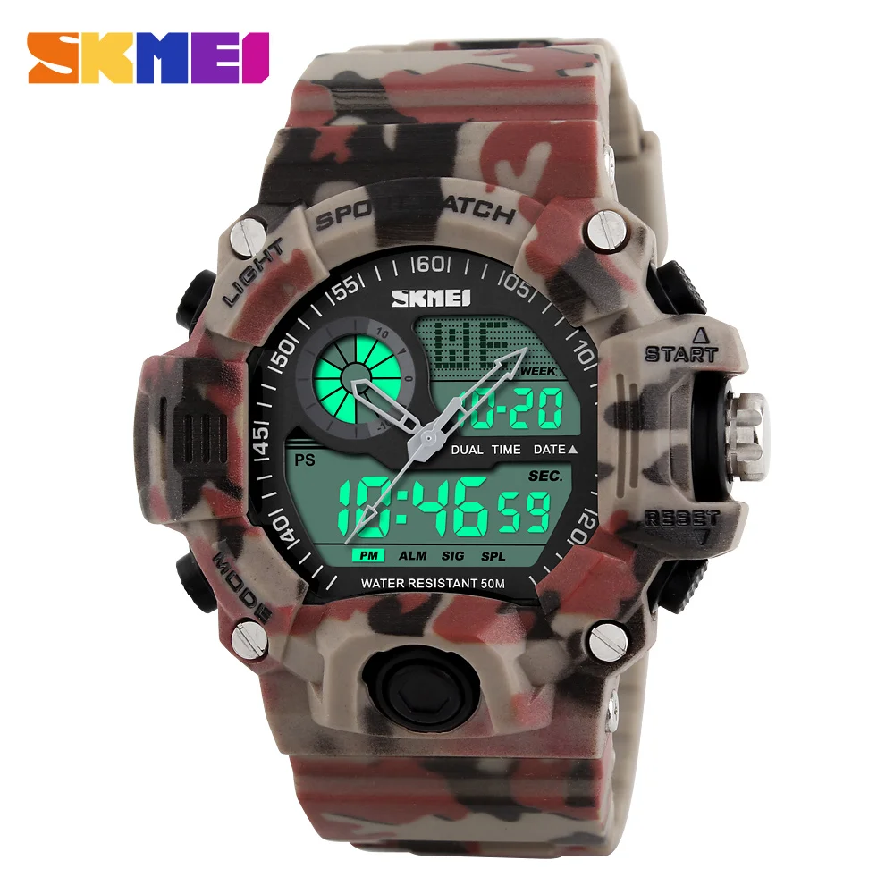 New 2016 Quartz Digital Camo Watch Men Dual Time Man Sports Watches Men Skmei S Shock