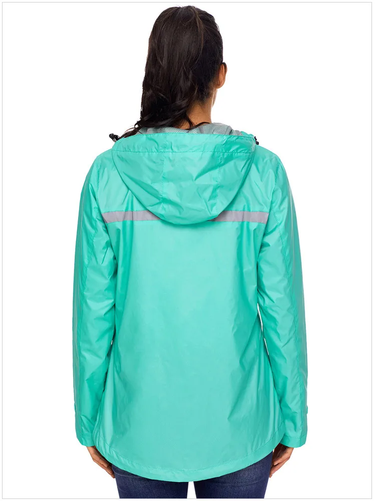 Новинка, Женская быстросохнущая легкая водонепроницаемая куртка для дождливой погоды, Спортивная ветровка с капюшоном, плащ 13 цветов размера плюс XXL