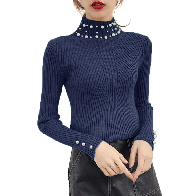 Toproud Pearl Beaded Knit Jumper Autumn Winter Women Pullover Sweaters
