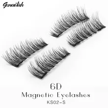 Genailish False Eyelashes 6D Magnetic Lashes Double Magnet Fake Eye Lashes Hand Made Strip Lashes cilios posticos KS02-S